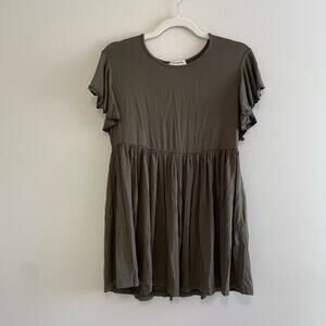 NWT Hotouch Size M Olive Green Blouse Flutter Sleeves